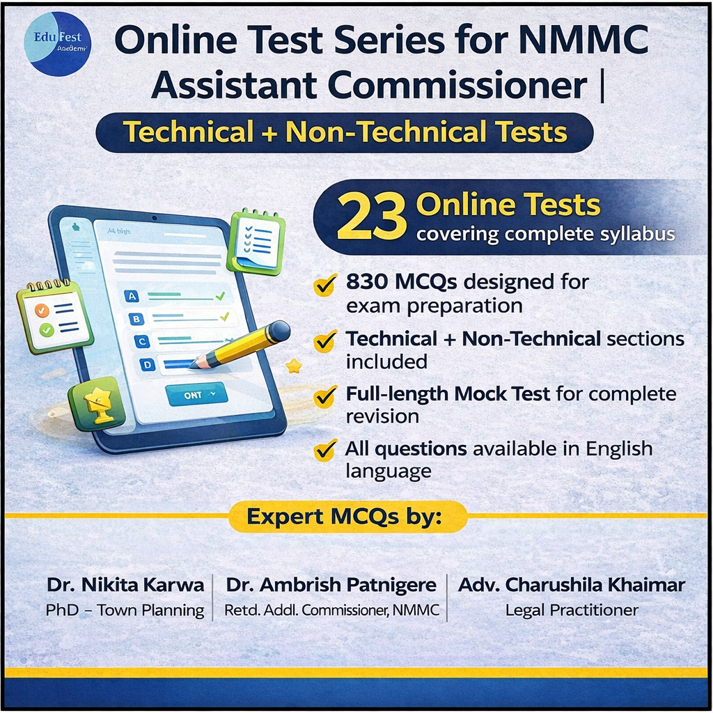 NMMC Assistant Commissioner Online Test Series – 23 Powerful Tests | 830 MCQs for Complete Exam Preparation course by EduFest Academy